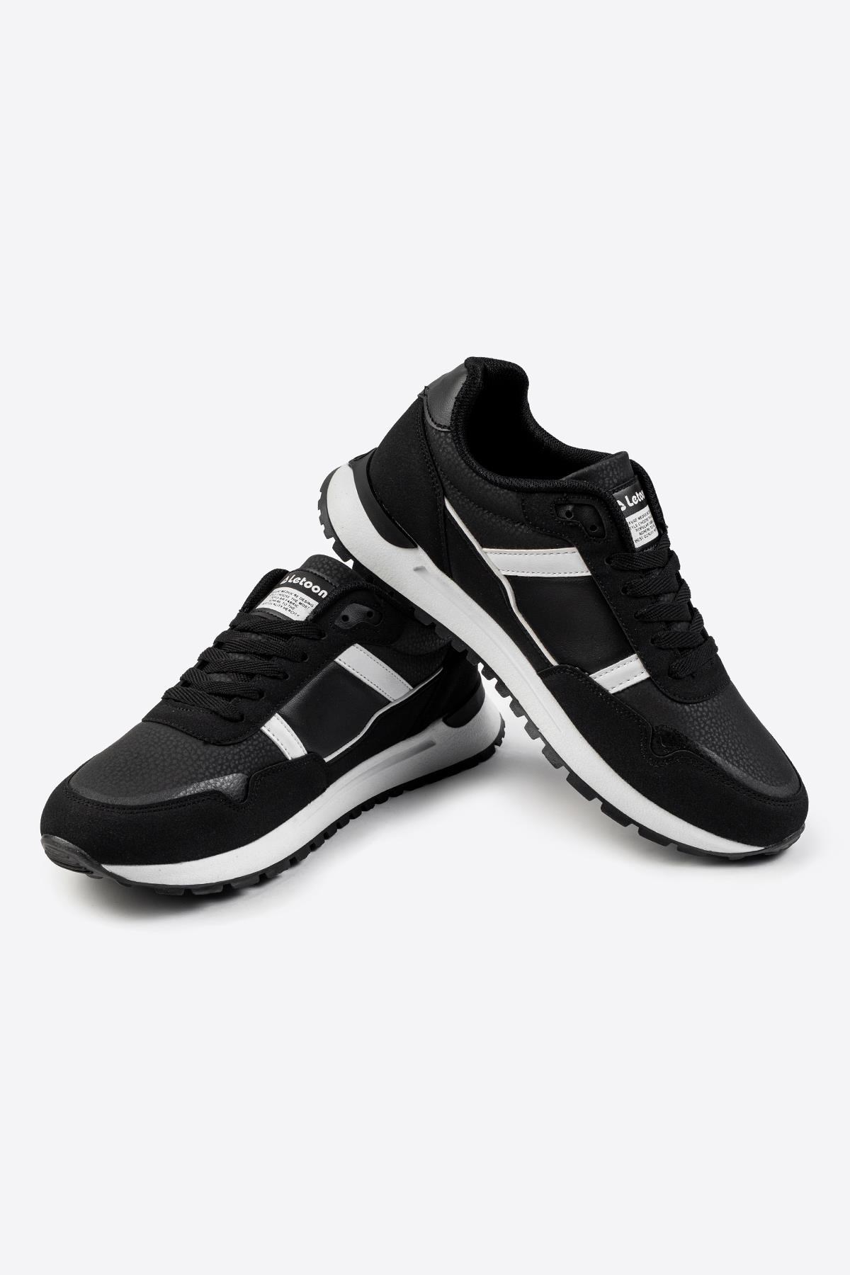 Letoon Logo Baskılı Erkek Premium Siyah Beyaz Sneaker 