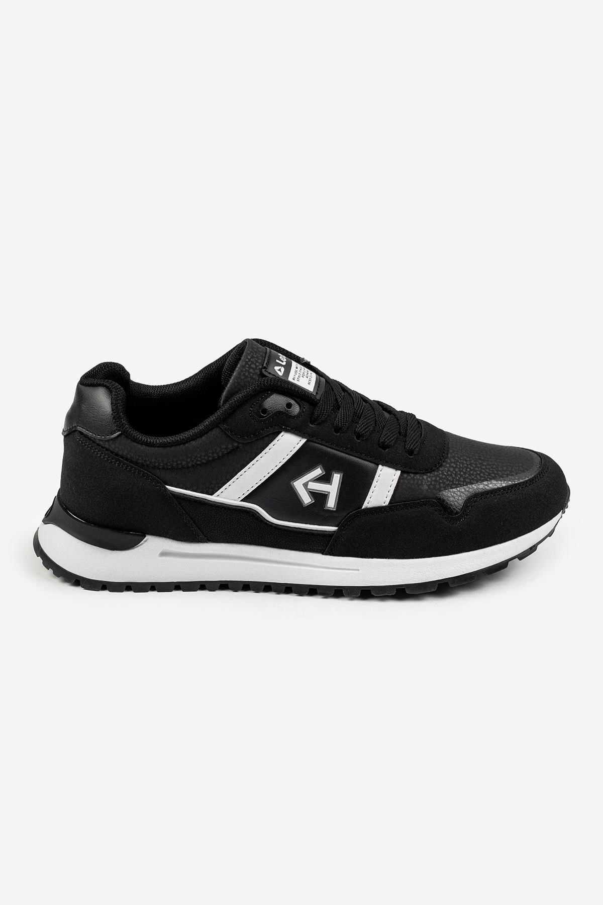 Letoon Logo Baskılı Erkek Premium Siyah Beyaz Sneaker 