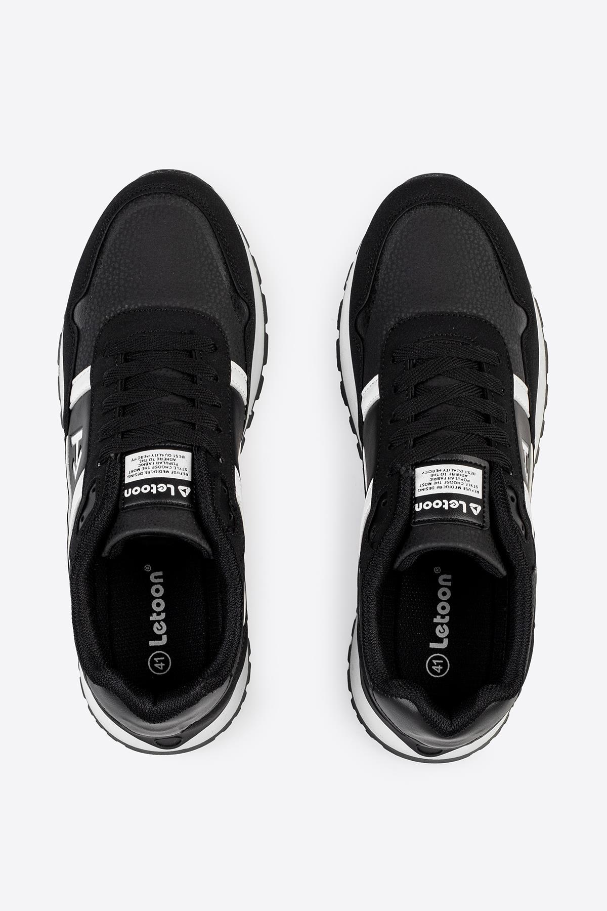 Letoon Logo Baskılı Erkek Premium Siyah Beyaz Sneaker 
