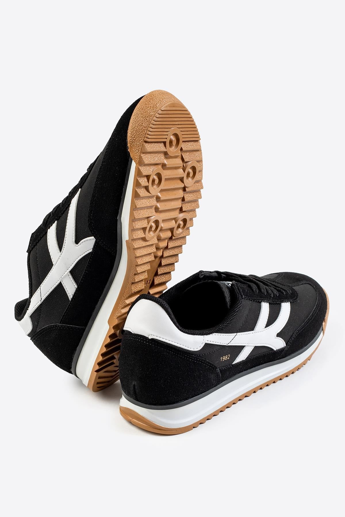 Letoon Retro Şerit Detaylı Siyah Beyaz Sneaker 