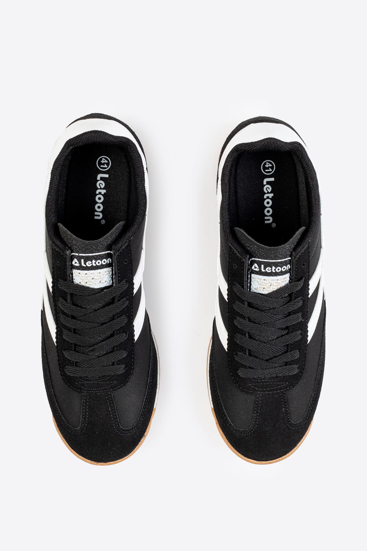 Letoon Retro Şerit Detaylı Siyah Beyaz Sneaker 