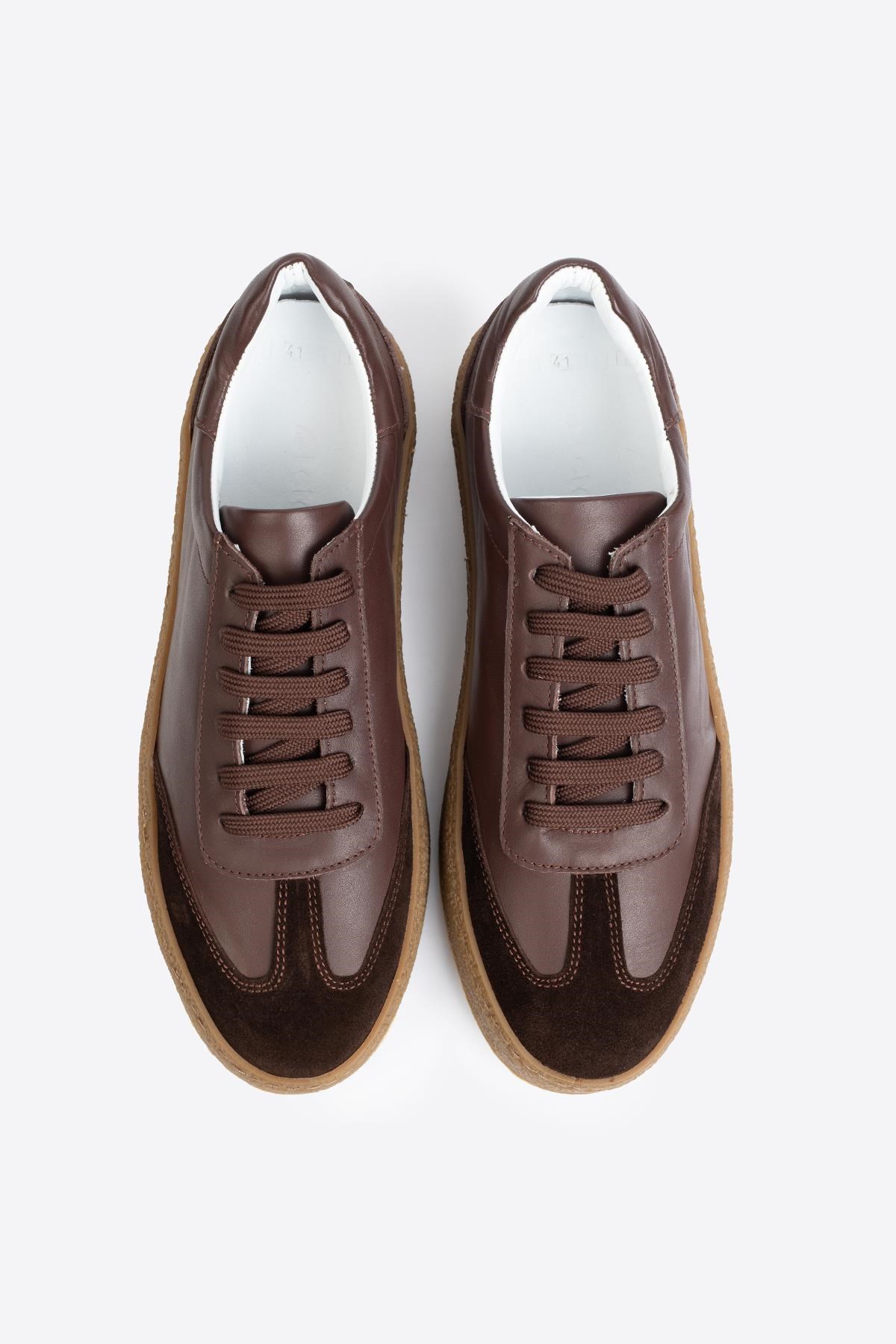 LTN-HY04 Erkek Hakiki Deri Günlük Sneaker –Kahverengi Casual Ayakkabı 