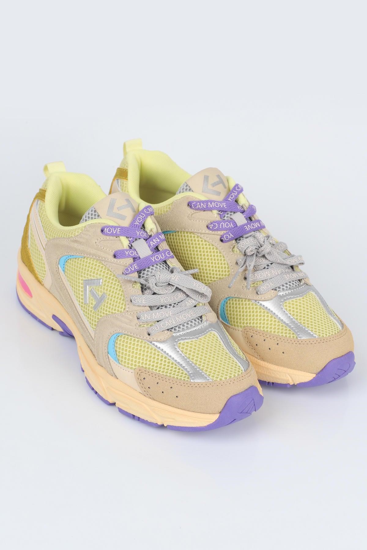 Letoon  MOVE-25 Retro Tasarım Kalın Tabanlı File Detaylı Günlük Sneaker Spor Ayakkabı SARI