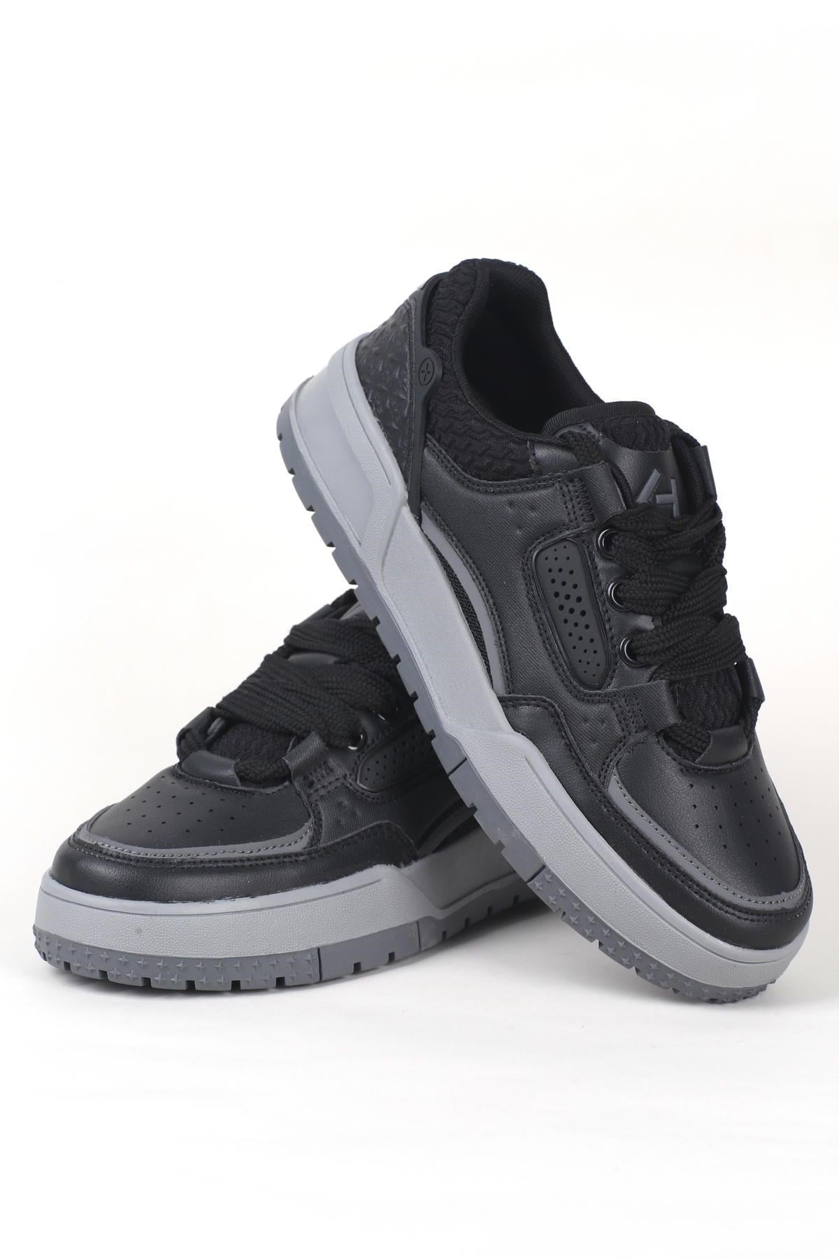 Letoon MOVE-EOPAIA Kalın Tabanlı Retro Tasarım Bağcıklı Günlük Sneaker Spor Ayakkabı SİYAH