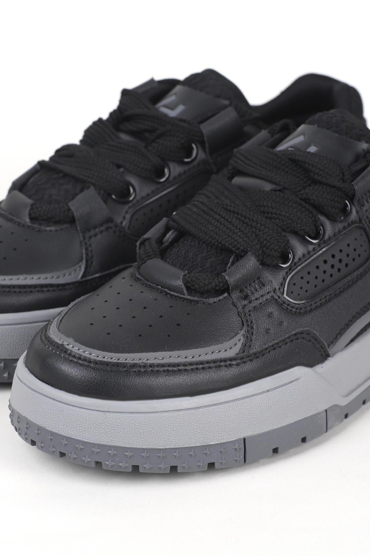 Letoon MOVE-EOPAIA Kalın Tabanlı Retro Tasarım Bağcıklı Günlük Sneaker Spor Ayakkabı SİYAH