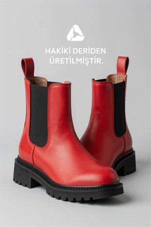 KADIN HAKİKİ DERİ BOT KIRMIZI