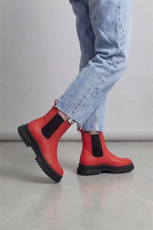 KADIN HAKİKİ DERİ BOT KIRMIZI