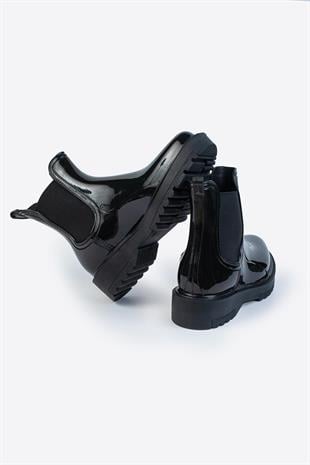 Kadın Parlak Chelsea Yağmur Botu –Kalın Taban Bot 