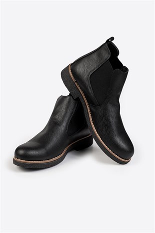 Letoon Erkek Lastik Detaylı Siyah Chelsea Bot 