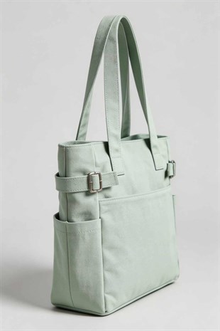 Yeşil Renk Çift Fermuarlı Toka Detaylı İki Gözlü  Spor Kol Çantası