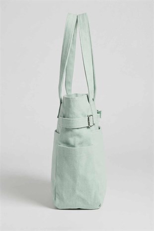 Yeşil Renk Çift Fermuarlı Toka Detaylı İki Gözlü  Spor Kol Çantası