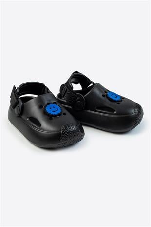 TXP01 Çocuk EVA Siyah Terlik -  Gülen Yüz Detaylı 