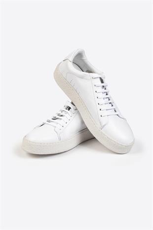 Erkek Beyaz Deri Sneaker – Flotur Deri, Kauçuk Taban 