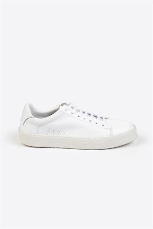 Erkek Beyaz Deri Sneaker – Flotur Deri, Kauçuk Taban 