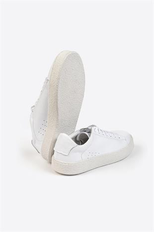 Erkek Beyaz Deri Sneaker – Flotur Deri, Kauçuk Taban 