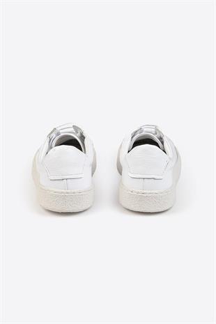 Erkek Beyaz Deri Sneaker – Flotur Deri, Kauçuk Taban 