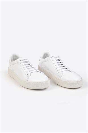 Erkek Beyaz Deri Sneaker – Flotur Deri, Kauçuk Taban 