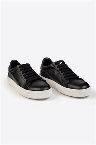 Erkek Siyah Deri Sneaker – Flotur Deri, Kauçuk Taban 