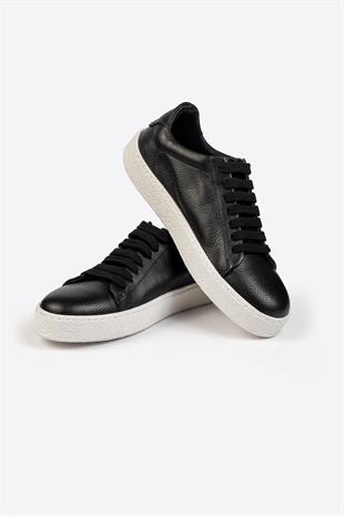 Erkek Siyah Deri Sneaker – Flotur Deri, Kauçuk Taban 