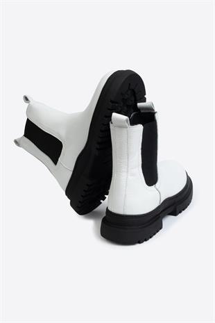 KADIN HAKİKİ DERİ BOT BEYAZ