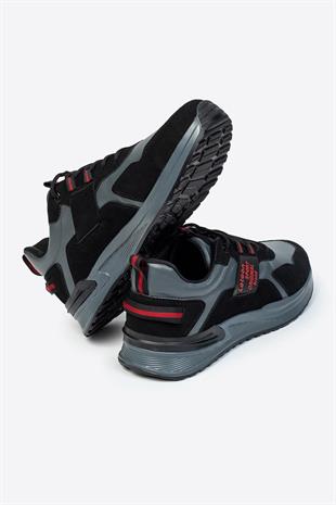 Letoon Dekart-1 Erkek Siyah Renk Baskılı Günlük Cilt Spor Ayakkabı