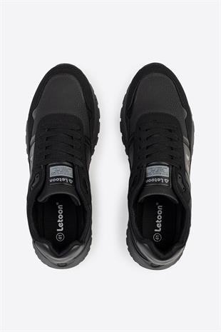Letoon Logo Baskılı Erkek Premium Siyah Sneaker 