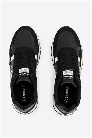 Letoon Logo Baskılı Erkek Premium Siyah Beyaz Sneaker 