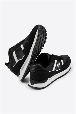 Letoon Logo Baskılı Erkek Premium Siyah Beyaz Sneaker 