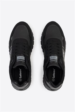 Letoon Logo Baskılı Erkek Premium Siyah Sneaker 