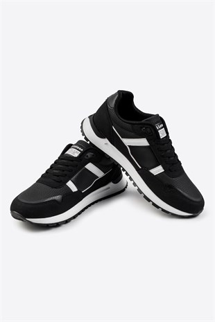 Letoon Logo Baskılı Erkek Premium Siyah Beyaz Sneaker 