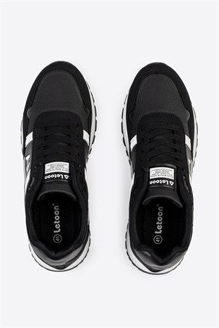 Letoon Logo Baskılı Erkek Premium Siyah Beyaz Sneaker 