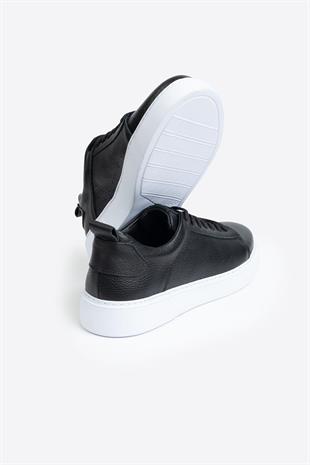 Letoon LTN-H01 Siyah Beyaz Hakiki Deri Erkek Spor Ayakkabı 