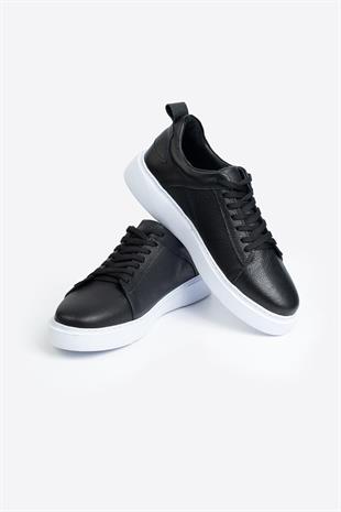 Letoon LTN-H01 Siyah Beyaz Hakiki Deri Erkek Spor Ayakkabı 