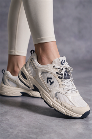 Letoon  MOVE-25 Retro Tasarım Kalın Tabanlı File Detaylı Günlük Sneaker Spor Ayakkabı BEYAZ