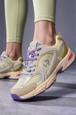 Letoon  MOVE-25 Retro Tasarım Kalın Tabanlı File Detaylı Günlük Sneaker Spor Ayakkabı SARI