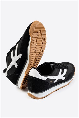 Letoon Retro Şerit Detaylı Siyah Beyaz Sneaker 