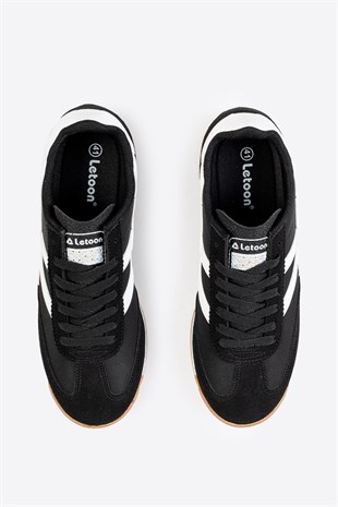 Letoon Retro Şerit Detaylı Siyah Beyaz Sneaker 