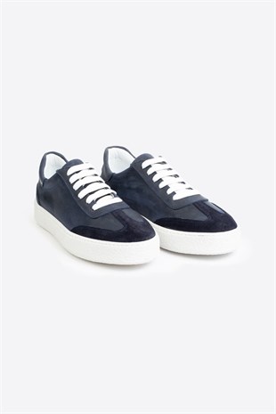 LTN-HY04 Erkek Hakiki Deri Günlük Sneaker –Lacivert Casual Ayakkabı 