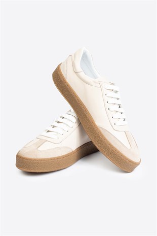 LTN-HY04 Erkek Hakiki Deri Günlük Sneaker –Bej Casual Ayakkabı 