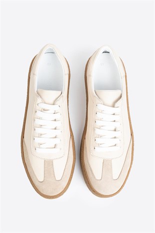 LTN-HY04 Erkek Hakiki Deri Günlük Sneaker –Bej Casual Ayakkabı 