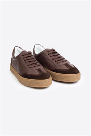 LTN-HY04 Erkek Hakiki Deri Günlük Sneaker –Kahverengi Casual Ayakkabı 