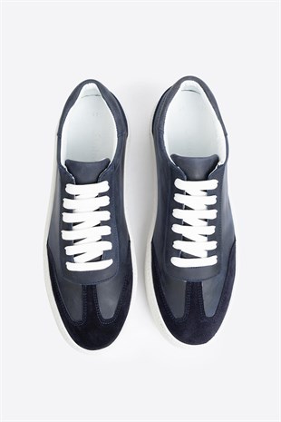 LTN-HY04 Erkek Hakiki Deri Günlük Sneaker –Lacivert Casual Ayakkabı 