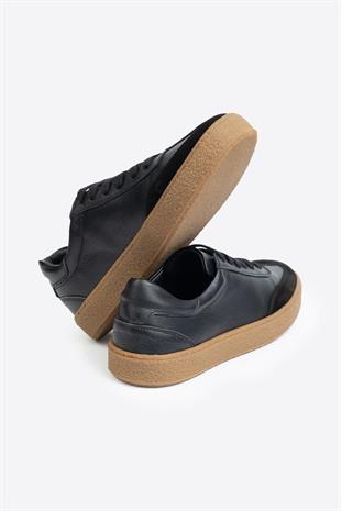 LTN-HY04 Erkek Hakiki Deri Günlük Sneaker –Siyah Casual Ayakkabı