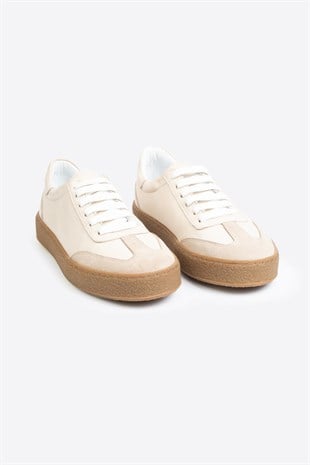LTN-HY04 Erkek Hakiki Deri Günlük Sneaker –Bej Casual Ayakkabı 