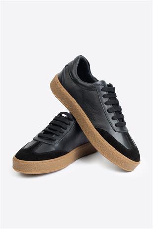 LTN-HY04 Erkek Hakiki Deri Günlük Sneaker –Siyah Casual Ayakkabı