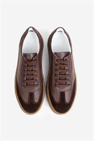LTN-HY04 Erkek Hakiki Deri Günlük Sneaker –Kahverengi Casual Ayakkabı 