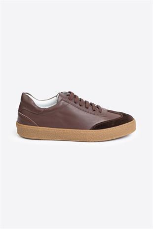 LTN-HY04 Erkek Hakiki Deri Günlük Sneaker –Kahverengi Casual Ayakkabı 