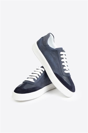 LTN-HY04 Erkek Hakiki Deri Günlük Sneaker –Lacivert Casual Ayakkabı 