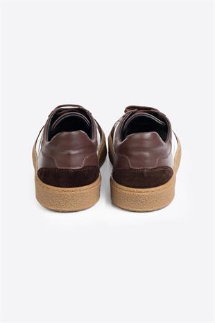 Şerit Detaylı Klasik Deri Kahverengi Spor Ayakkabı 