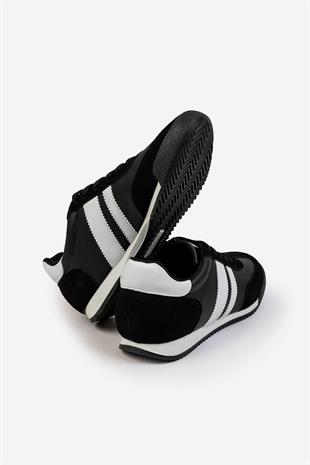 Unısex Siyah Beyaz Şeritli Gunluk  Ayakkabı 